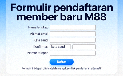 Formulir pendaftaran member baru M88 yang dapat diisi setelah mengakses link pendaftaran alternatif